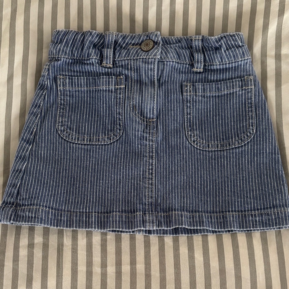 Mini Boden Denim Blue Striped Skirt 3-4T